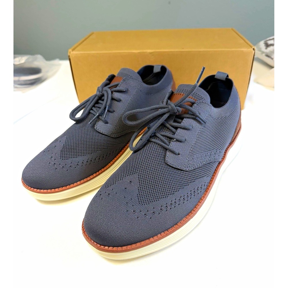 Men Gray Knit Lace-Up Sneakers Breathable Wingtip Oxford Casual Shoes Size 11.5